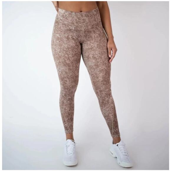 FLEO Apex 7/8 Leggings High Rise Elastic Waist Tight Fit Micro Tan Womens Size S - Picture 1 of 9